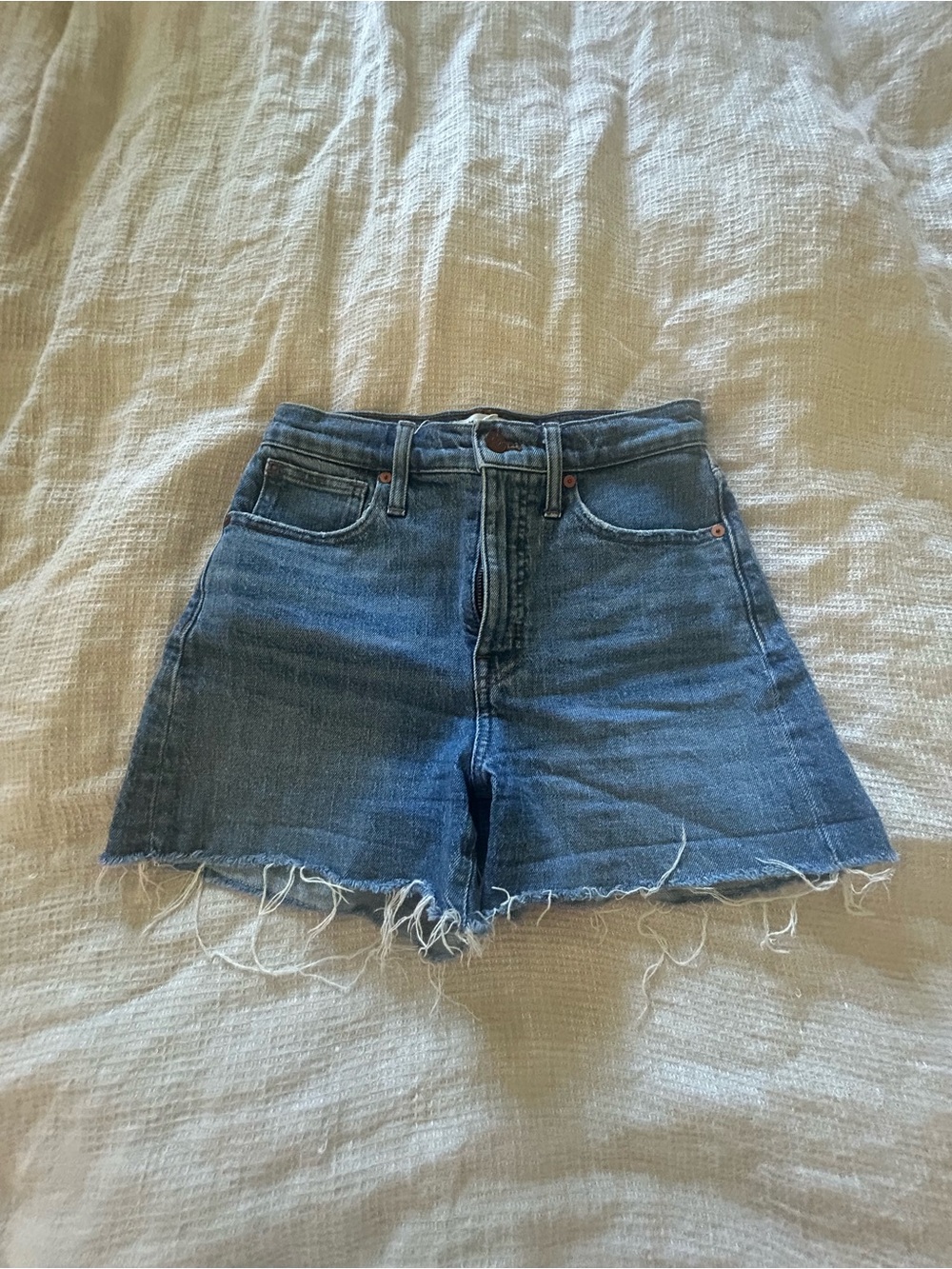 Madewell Distressed High-Rise Denim Shorts - Blue